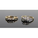 18ct gold three stone diamond crossover ring illusion set in platinum mount together with a 14ct
