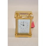 Morrell & Hilton Huntingdon late C20th miniature brass carriage timepiece, signed white enamel dial,