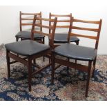 Set of four Vintage teak ladder back dining chairs, with black vinyl seats (4)