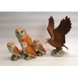 Beswick Barn Owl no. 1046, H20cm, Beswick Barn Owl no. 2026 H12cm, 2 Beswick Barn Owls no. 2026 in