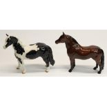 Beswick Dartmoor pony, Warlord, and a Beswick piebald pinto pony, model #1373 (2)