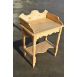 Small Vintage pine washstand, with galleried back and shaped frieze on turned supports with