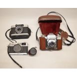 ContaFlex 35mm camera with Zeiss Tessar 45mm 1:2.8 lens in original brown leather case with cable