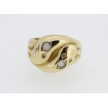 c1970s 9ct gold entwined snake ring, the crowns set with paste stones. Size Q/R, 5.0g