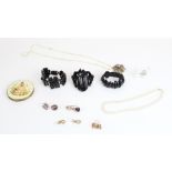Selection of jewellery incl. three Victorian style jet bangles, a Charles Horner base metal