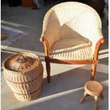 Modern wooden framed canework conservatory chair on turned legs, W71cm D56cm H91cm and a canework