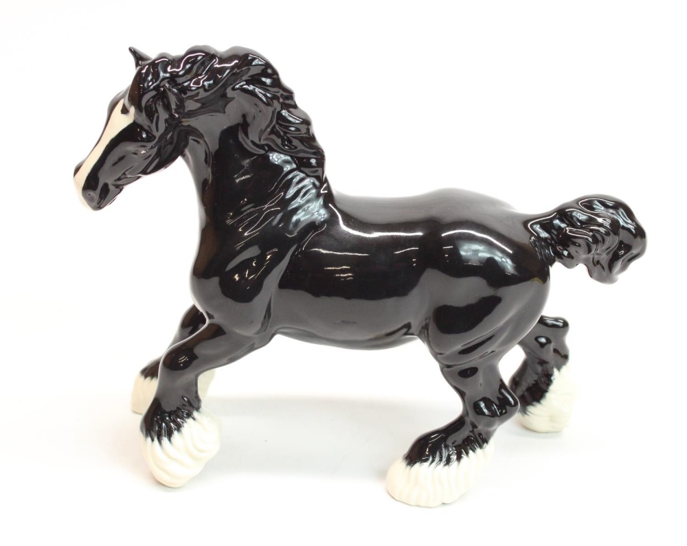 Beswick Collectors Club BCC 1996, cantering shire horse, black, gloss, model #975, limited edition