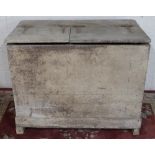 Large Victorian pine grain bin with twin hinged top, on skirted base and block feet, W107cm D61cm