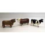 Beswick Hereford Bull no. 1363 CH of Champions H12cm, Beswick Galloway Bull no. 1746C H13cm, Beswick