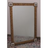 Vintage wall mirror, moulded gilt frame with corner plaques, H87cm W63cm