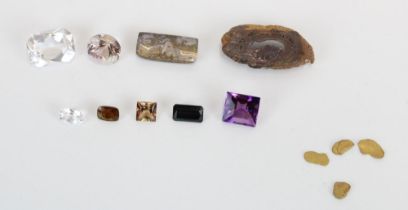 Selection of loose cut gemstones incl. natural baguette cut 20ct amethyst, smoky quartz,