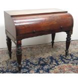 C19th mahogany cylinder top Campaign bureau, fitted interior with pull out writing surface, on lobed