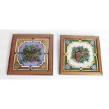 Minton Hollins & Co majolica tiles decorated with birds, framed, 18.5 x 18.5cm excl. frames (2)