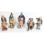 Five Royal Doulton figures - The Clockmaker HN2279 H19cm, The Foaming Quart HN2162 H15cm, The Masked