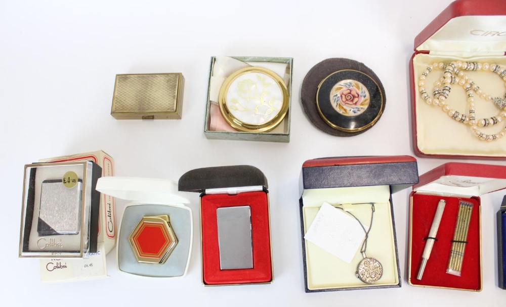 Collection of costume jewellery pendants, brooches, simulated pearls etc. together with lighters and - Image 5 of 5