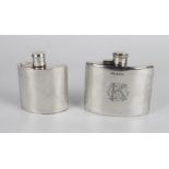 Early C20th hallmarked silver hip flask of convex shape by Daniel & Arter Birmingham 1918,