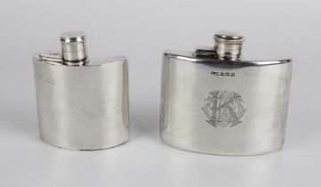 Early C20th hallmarked silver hip flask of convex shape by Daniel & Arter Birmingham 1918,