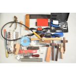 Collection of handheld tools, predominantly woodworking including mortice gauges from Marples and