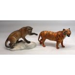 Beswick Puma on a rock no. 1702 in matte finish, impressed no. H21.5cm, Beswick Tiger no. 2096 in