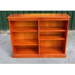 Georgian style satin wood banded yew open bookcase, with four adjustable shelves on a plinth base,
