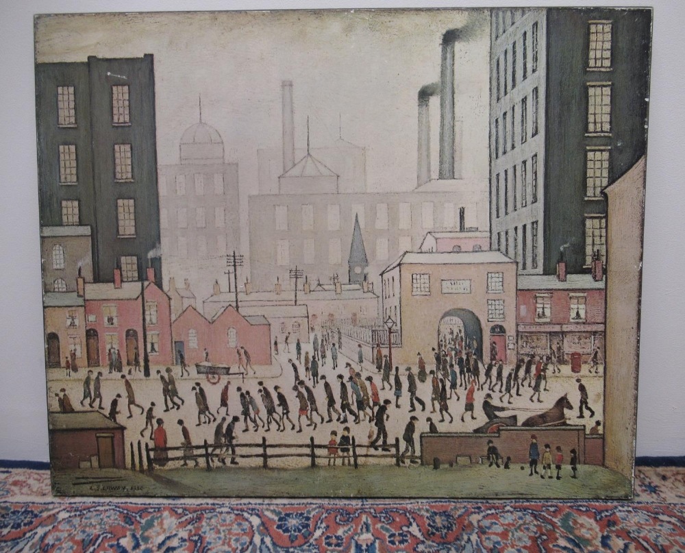 L. S. Lowry print, 'Coming from the Mill' by Athena, two others, 'The Lodging House' and 'Peel