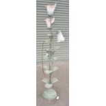 Large floor standing metal 3 light floral lamp H160cm and another similar but smaller 3 light