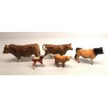 Beswick Charolais Bull no. 2463 H13cm, Beswick Charolais Cow no. 3075, 3 other Beswick cattle (5)