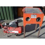 Floor standing Clarke Sand Blasting cabinet (gloves perished) and a Clarke Panther 50 litre