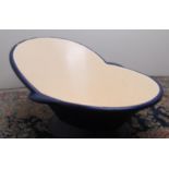 Tin bath, painted in blue and cream, L100cm W86cm