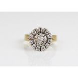 18ct diamond cluster ring, stamped 18ct, size K1/2, 5.7g