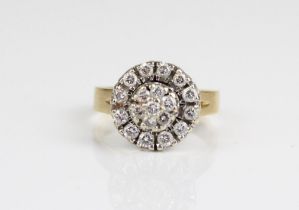 18ct diamond cluster ring, stamped 18ct, size K1/2, 5.7g