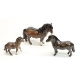 Beswick Shetland pony #1033 with foal #1034, and another Beswick shetland pony (3)