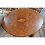 Victorian burr walnut oval Loo table top, D137cm W97cm