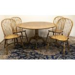 Yorkshire Furniture - set of four ash Windsor type dining chairs, hooped stick backs and saddle