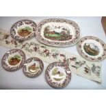 Mason's Game Birds Longton Hall Staffordshire oval meat plate W43cm, 12 matched plates D26.5cm, 4