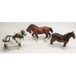 Beswick Shire horses: #818, #2578 in matt glaze, and a dapple grey mare #818 with harness (3)