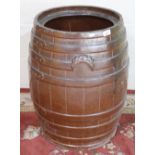 Large Victorian salt glazed earthenware moulded coopered barrel, D46cm H60cm