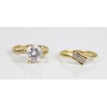 18ct yellow gold solitaire ring set with clear stone, stamped 18ct, size O, and a 18ct yellow gold