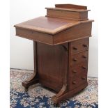 Edwardian satinwood crossbanded mahogany Davenport desk, with hinged stationary compartment and