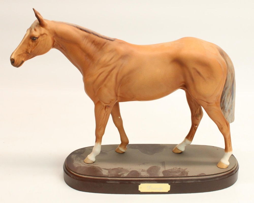 Royal Doulton racehorse figure Grundy, matt glaze, on wooden plinth, H29cm