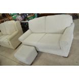 Traditional shape two seat bed settee, with loose back and seat cushions upholstered in cream