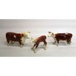 Beswick Hereford Bull no. 949 H15cm, Beswick Hereford Cow no. 948 H13cm, Beswick Hereford Calf (3)