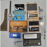 Collection of precision measuring tools including an imperial height gauge by NSF (England), digital