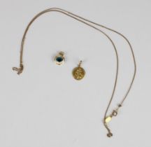 18ct gold evil eye pendant, an 18ct gold St. Christophers pendant and an Italian Unoaerre 18ct