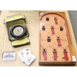 Chad Valley Games, Harborne, 1930's Tiger Tim's Weekly bagatelle board with flip up figures, W27cm