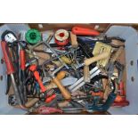 Collection of handheld tools including an Eclipse fretsaw, scrapers, pliers, soldering irons, centre