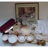 China tea set and other dishes, soup bowls, cased Herbert Robinson & Co carving set, a collection of
