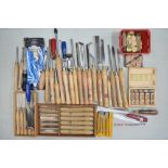 Extensive collection of woodworking chisels by Marples, Robert Sorby, Ashley Isles etc, boxed metric