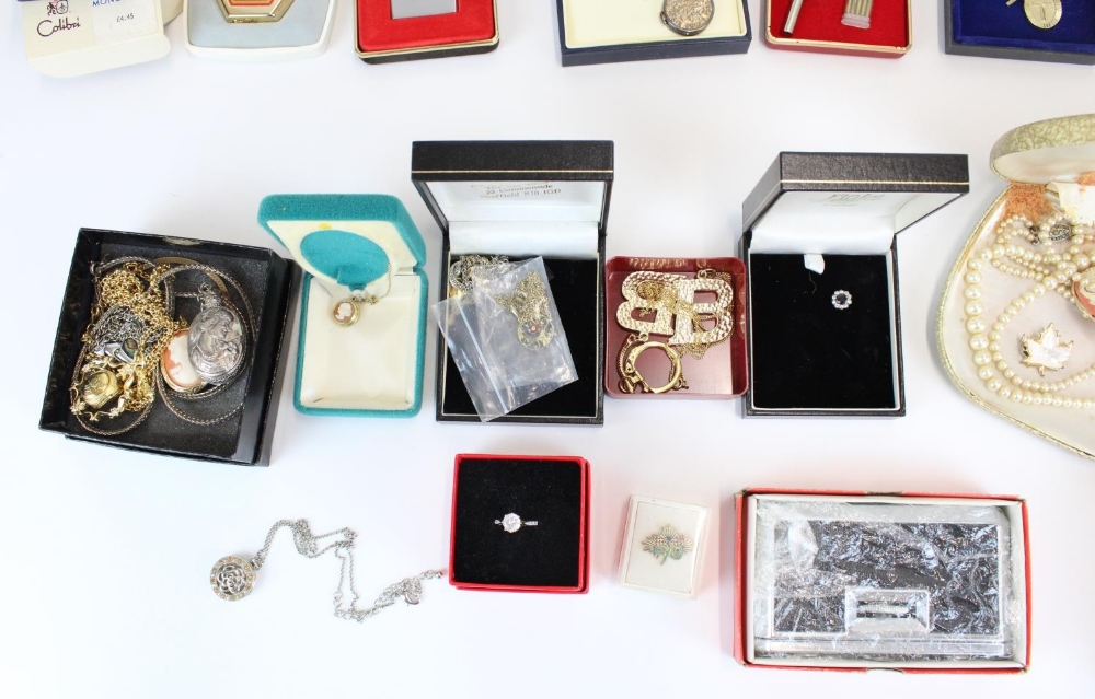 Collection of costume jewellery pendants, brooches, simulated pearls etc. together with lighters and - Image 2 of 5