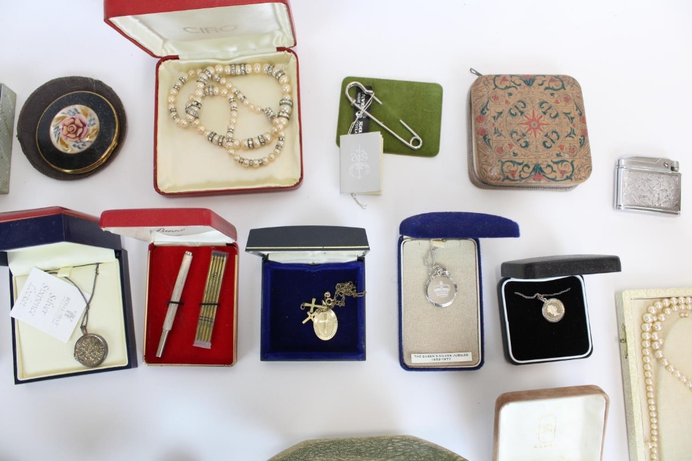 Collection of costume jewellery pendants, brooches, simulated pearls etc. together with lighters and - Image 4 of 5